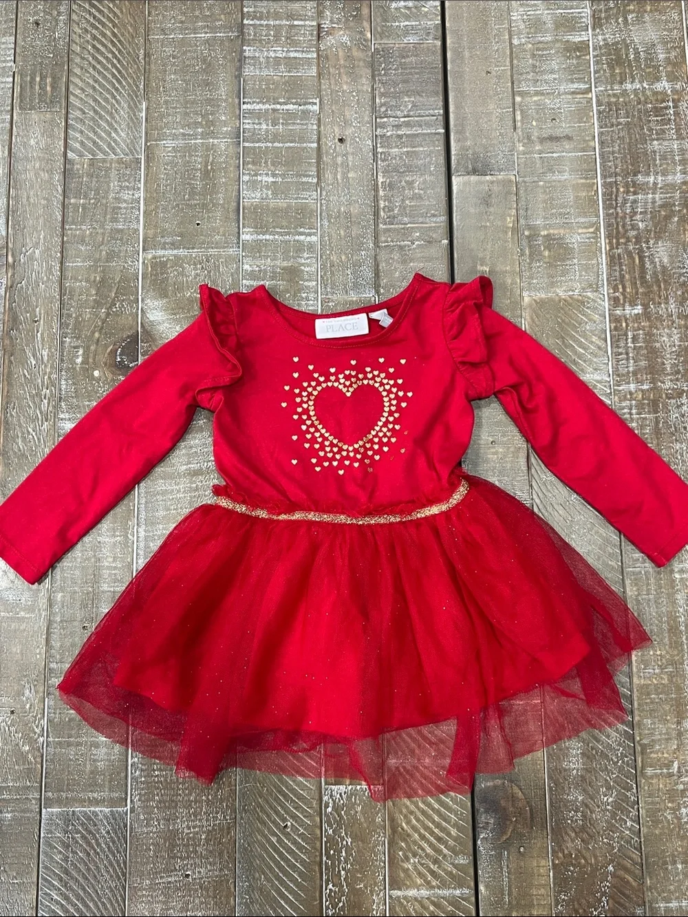 The Children's Place Red Long-Sleeve Tulle Heart Dress